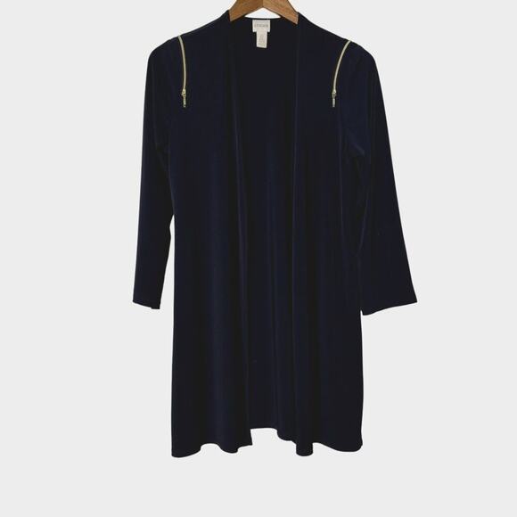 Chico's Open Front Cardigan Jacket Blue 3/4 Sleeve Layering Size Small - Picture 2 of 11